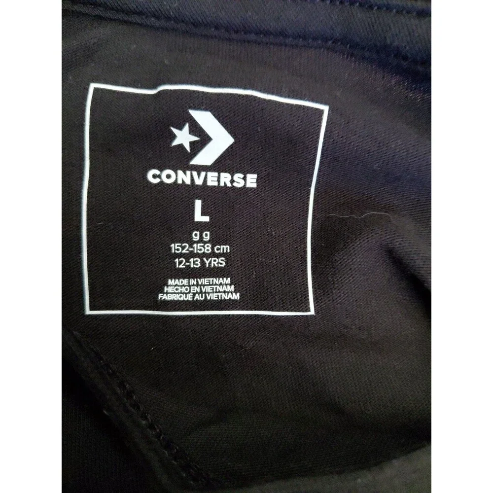 NWT Converse Girls L 12-13 Glitter Graphics All-Star Black Tee Top T-shirt